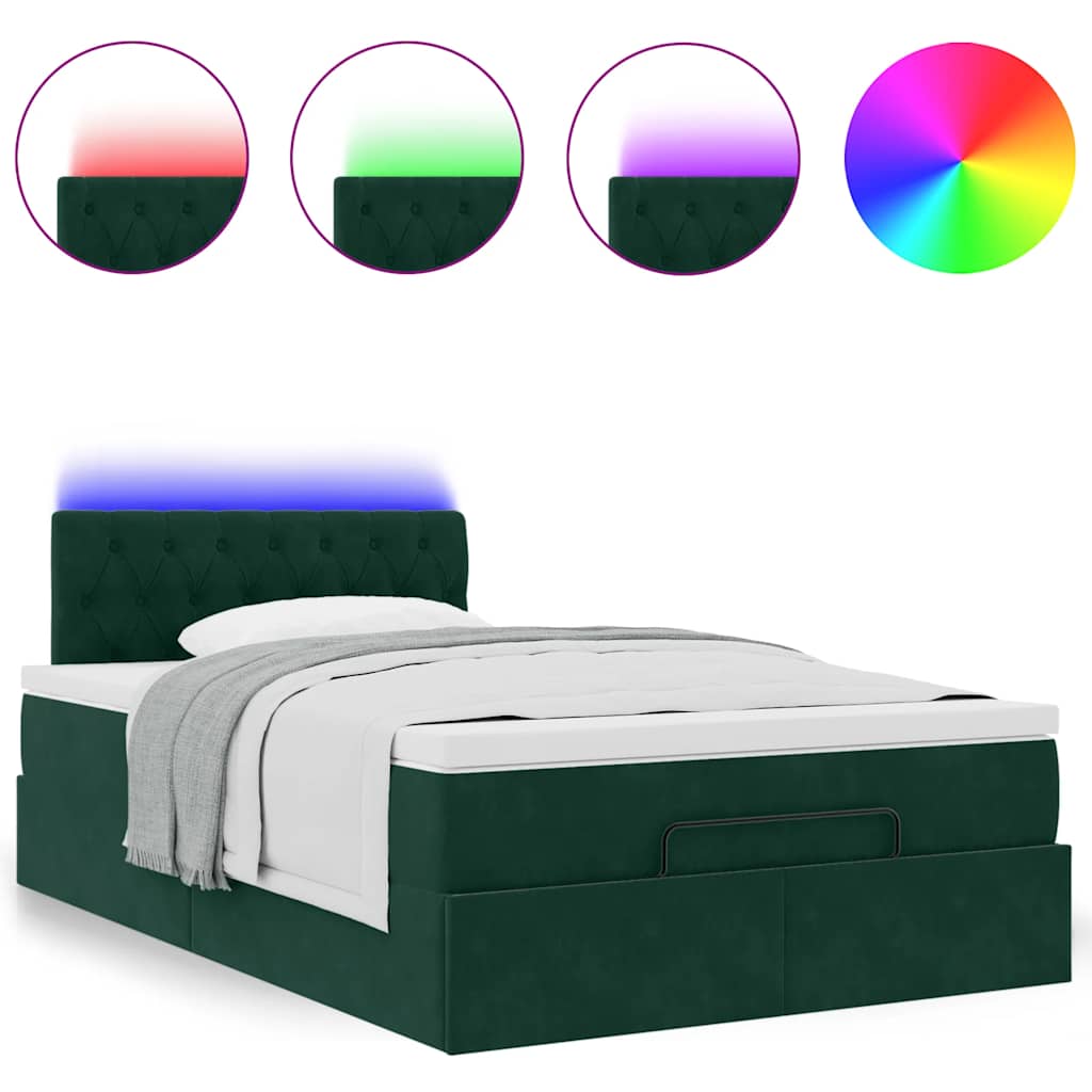 Οθωμανικό κρεβάτι με στρώμα & LEDs Dark Green 120x190cm Velvet