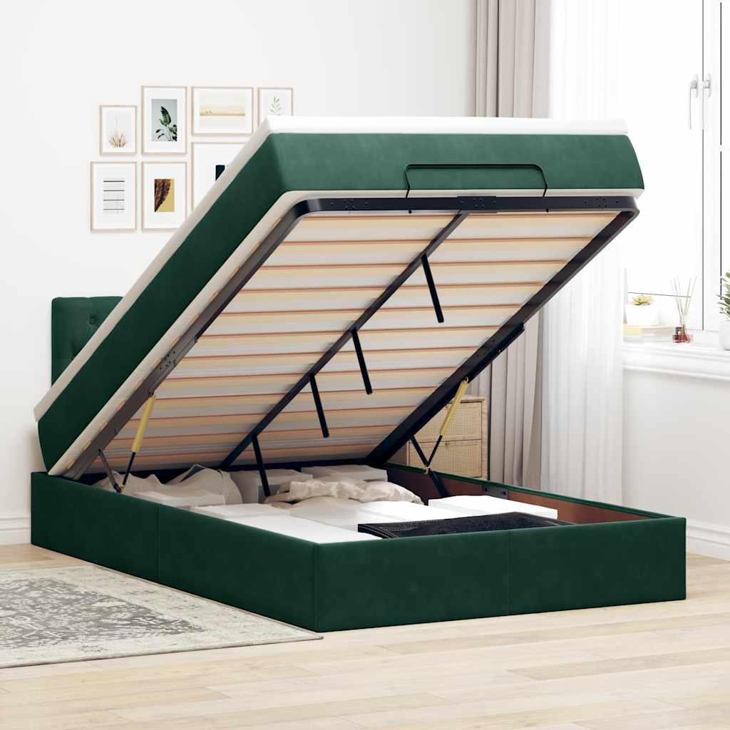 Οθωμανικό κρεβάτι με στρώμα & LEDs Dark Green 120x190cm Velvet