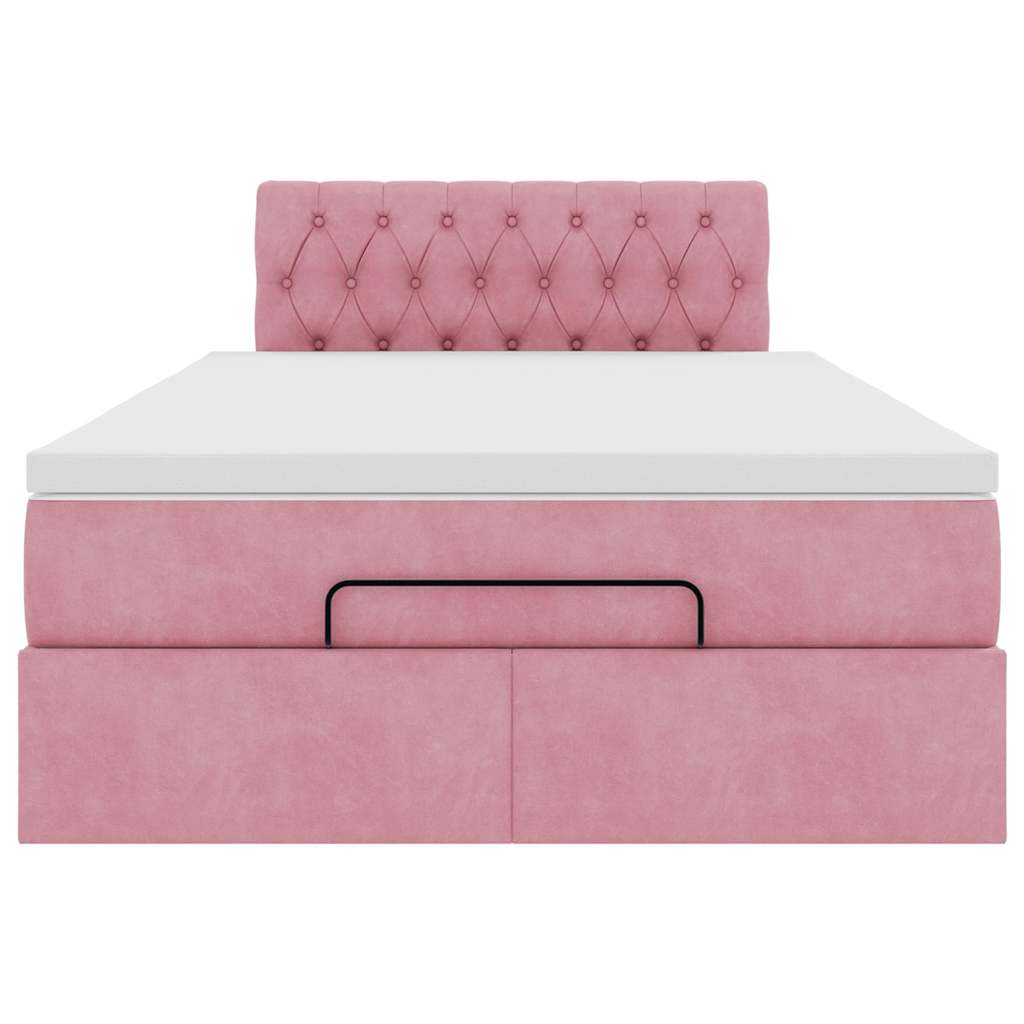 Οθωμανικό κρεβάτι με στρώμα & LEDs Ροζ 120x190cm Velvet - Pakobazaar