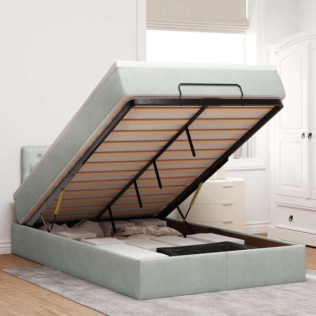 Οθωμανικό κρεβάτι με στρώμα&LEDs Ανοιχτό γκρι 120x200cm Βελούδο - Pakobazaar