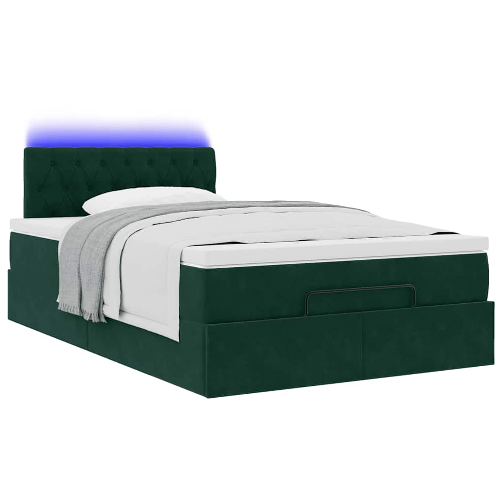 Οθωμανικό κρεβάτι με στρώμα & LEDs Dark Green 120x200cm Velvet - Pakobazaar