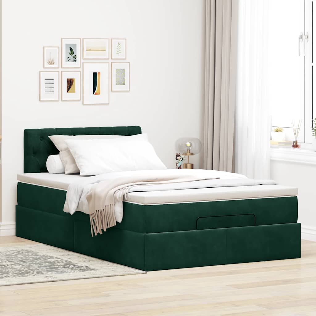 Οθωμανικό κρεβάτι με στρώμα & LEDs Dark Green 120x200cm Velvet - Pakobazaar