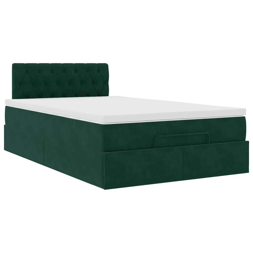 Οθωμανικό κρεβάτι με στρώμα & LEDs Dark Green 120x200cm Velvet - Pakobazaar