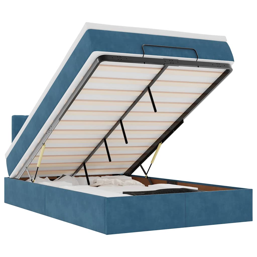 Οθωμανικό κρεβάτι με στρώμα&LEDs Σκούρο μπλε 120x200cm Βελούδο - Pakobazaar