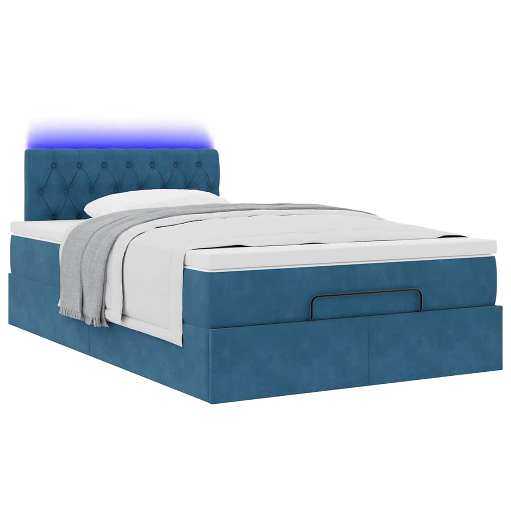 Οθωμανικό κρεβάτι με στρώμα&LEDs Σκούρο μπλε 120x200cm Βελούδο - Pakobazaar