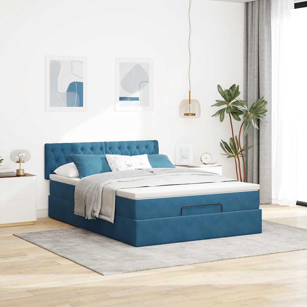 Οθωμανικό κρεβάτι με στρώμα & LEDs Σκούρο μπλε 140x190cm Velvet - Pakobazaar