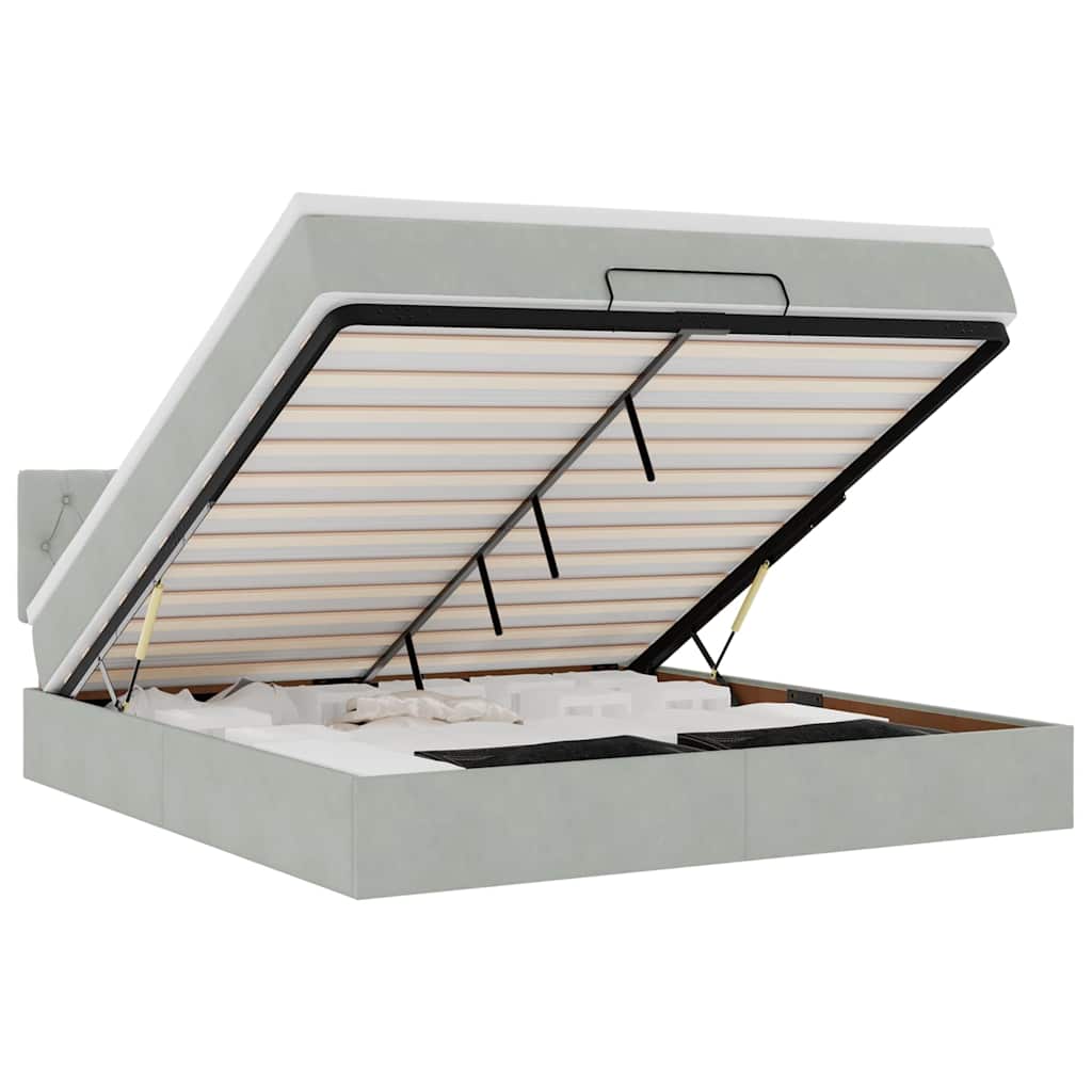 Οθωμανικό κρεβάτι με στρώμα&LEDs Ανοιχτό γκρι 160x200cm Βελούδο - Pakobazaar