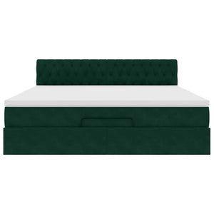 Οθωμανικό κρεβάτι με στρώμα & LEDs Dark Green 160x200cm Velvet - Pakobazaar