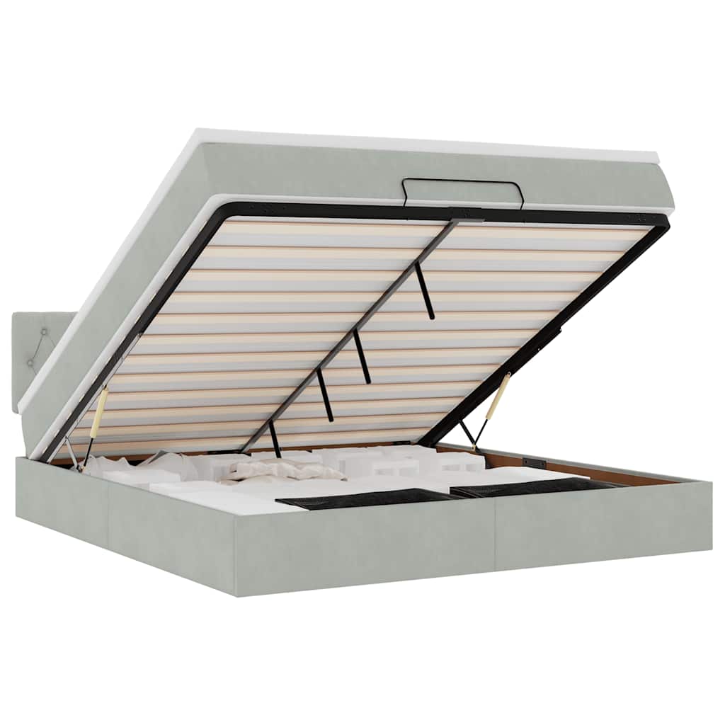 Οθωμανικό κρεβάτι με στρώμα & LEDs Ανοιχτό γκρι Βελούδο - Pakobazaar