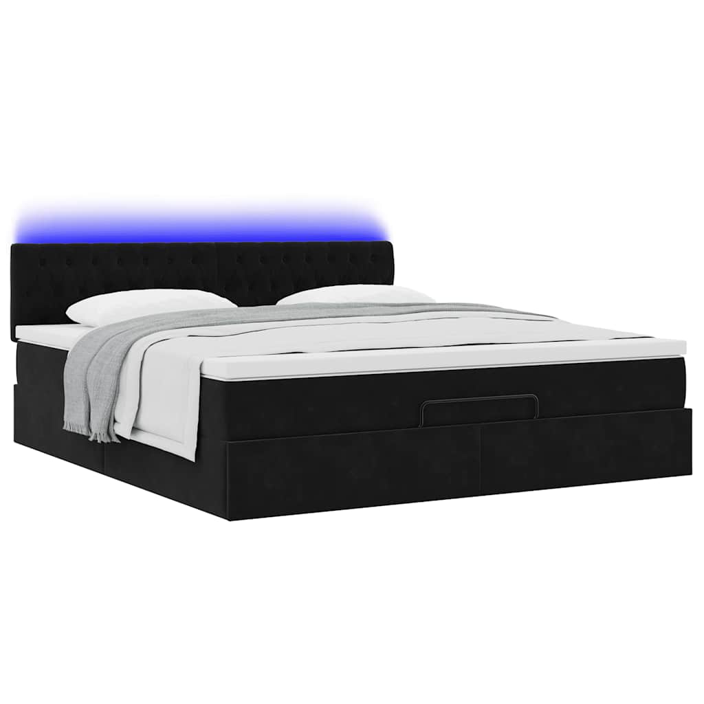Οθωμανικό κρεβάτι με στρώμα & LEDs Μαύρο 180x200cm Velvet