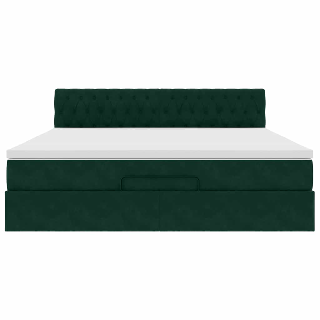 Οθωμανικό κρεβάτι με στρώμα & LEDs Dark Green 180x200cm Velvet