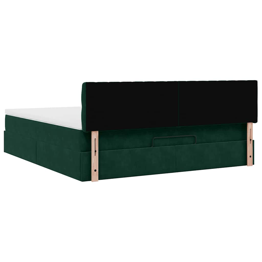 Οθωμανικό κρεβάτι με στρώμα & LEDs Dark Green 180x200cm Velvet