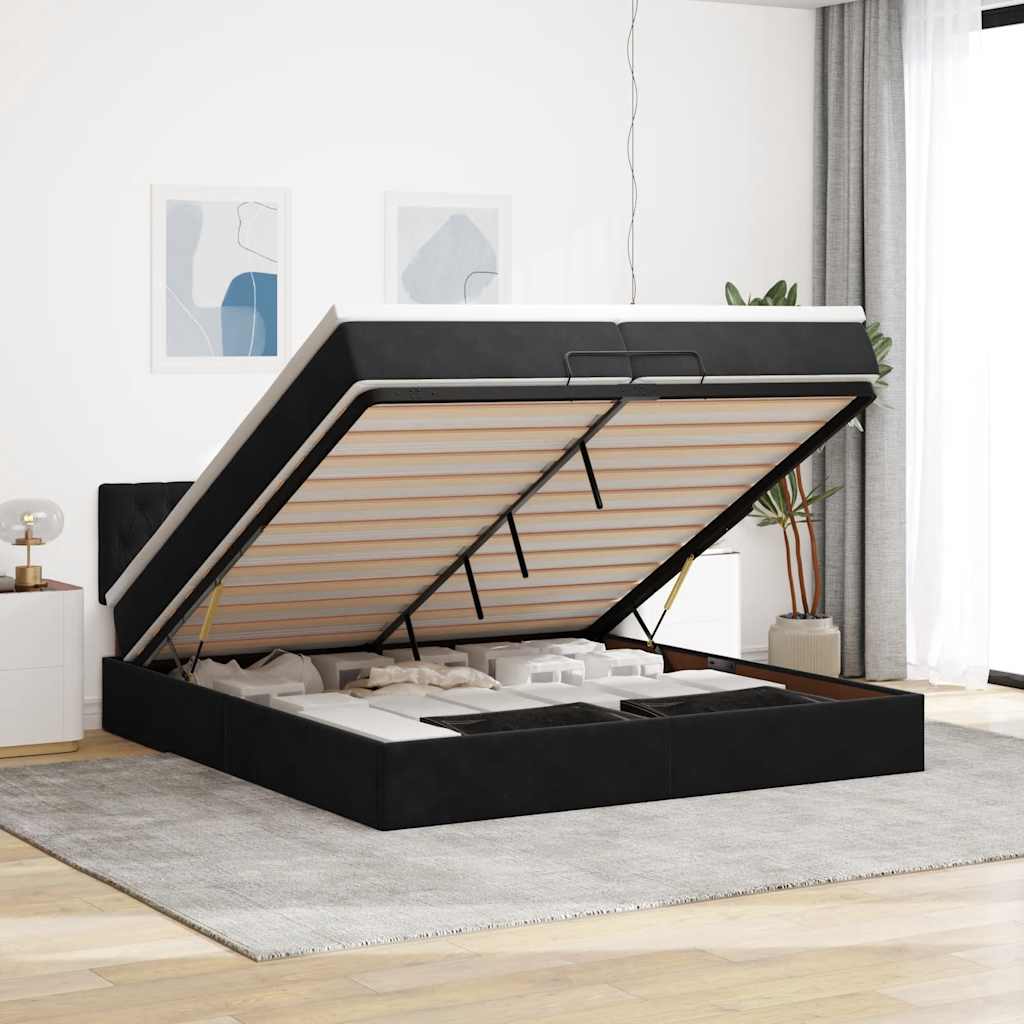 Οθωμανικό κρεβάτι με στρώματα & LEDs Μαύρο 200x200cm Velvet - Pakobazaar