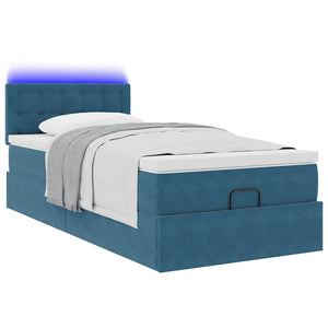 Οθωμανικό κρεβάτι με στρώμα & LEDs Σκούρο μπλε 80x200cm Βελούδο - Pakobazaar