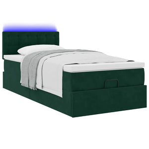 Οθωμανικό κρεβάτι με στρώμα & LEDs Dark Green 90x190cm Velvet - Pakobazaar
