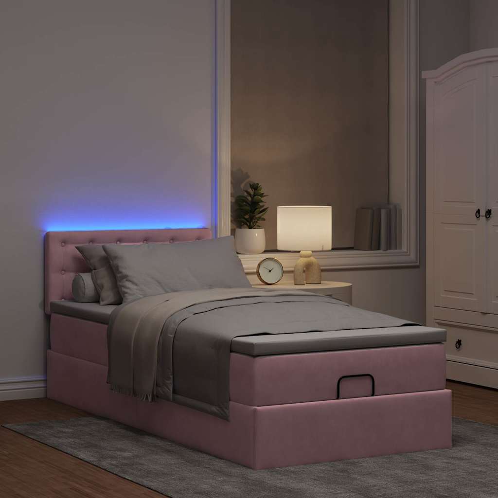 Οθωμανικό κρεβάτι με στρώμα & LEDs Ροζ 90x190cm Velvet