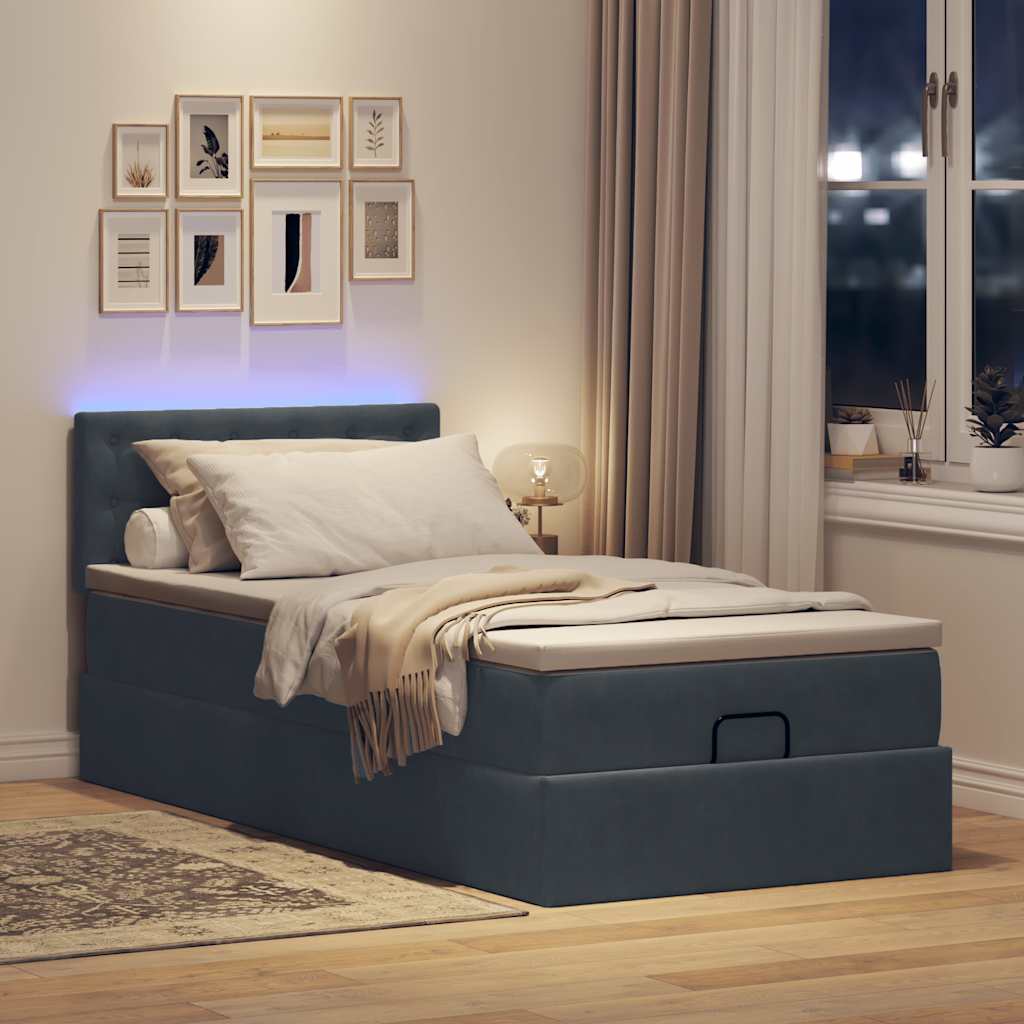 Οθωμανικό κρεβάτι με στρώμα & LEDs Σκούρο γκρι 90x200cm Velvet