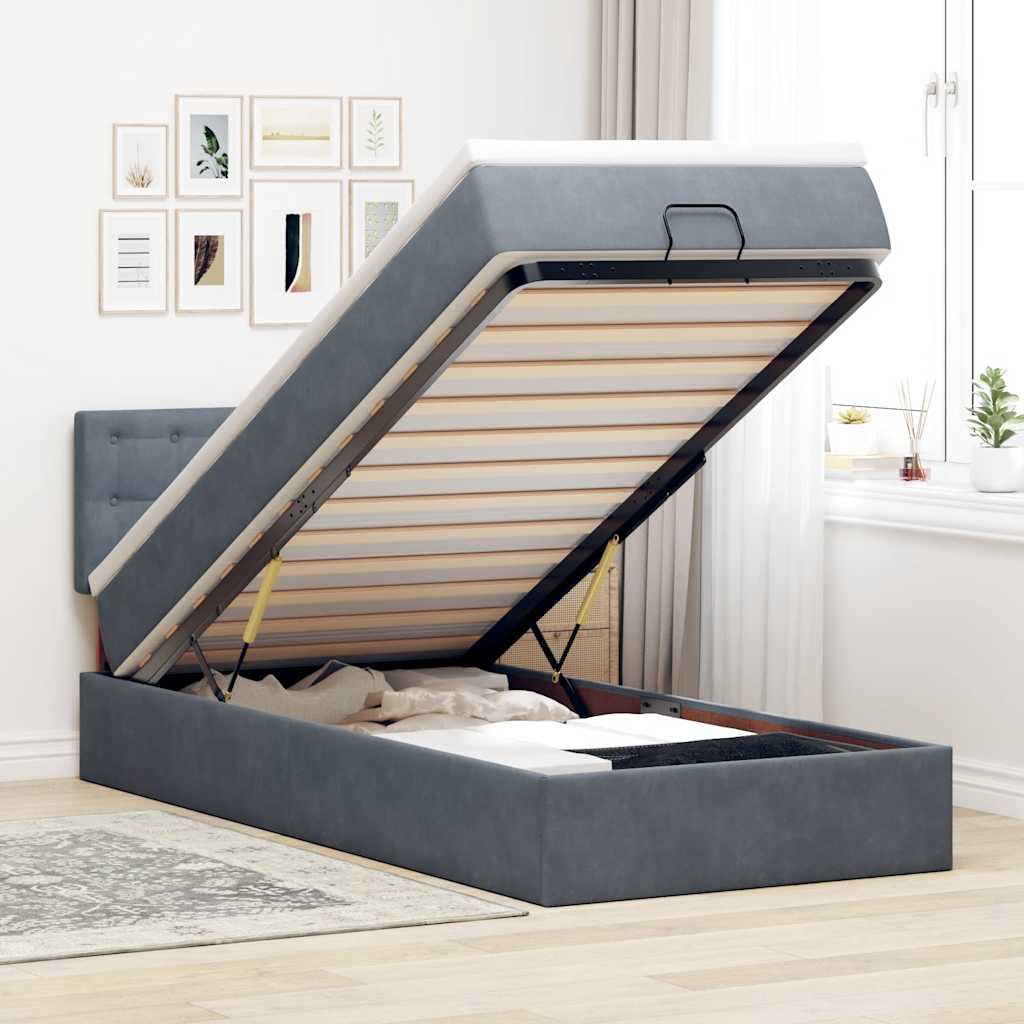 Οθωμανικό κρεβάτι με στρώμα & LEDs Σκούρο γκρι 90x200cm Velvet