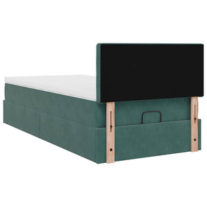 Οθωμανικό κρεβάτι με στρώμα & LEDs Dark Green 90x200cm Velvet - Pakobazaar