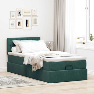 Οθωμανικό κρεβάτι με στρώμα & LEDs Dark Green 90x200cm Velvet - Pakobazaar