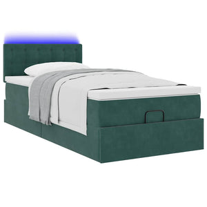 Οθωμανικό κρεβάτι με στρώμα & LEDs Dark Green 90x200cm Velvet - Pakobazaar