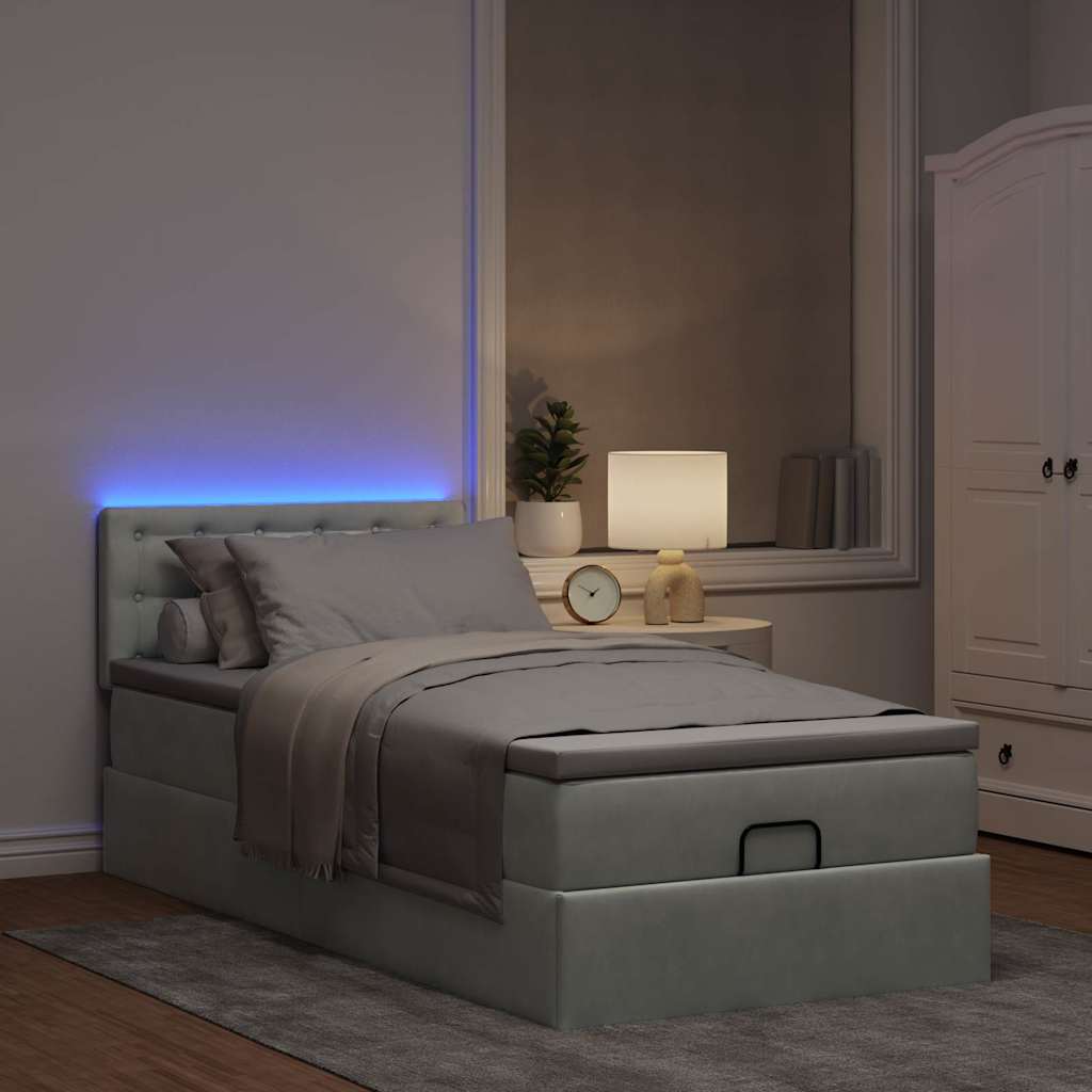 Οθωμανικό κρεβάτι με στρώμα&LEDs Ανοιχτό γκρι 100x200cm Βελούδο - Pakobazaar
