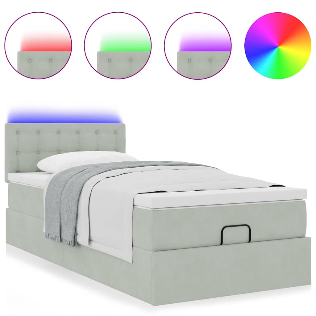 Οθωμανικό κρεβάτι με στρώμα&LEDs Ανοιχτό γκρι 100x200cm Βελούδο - Pakobazaar