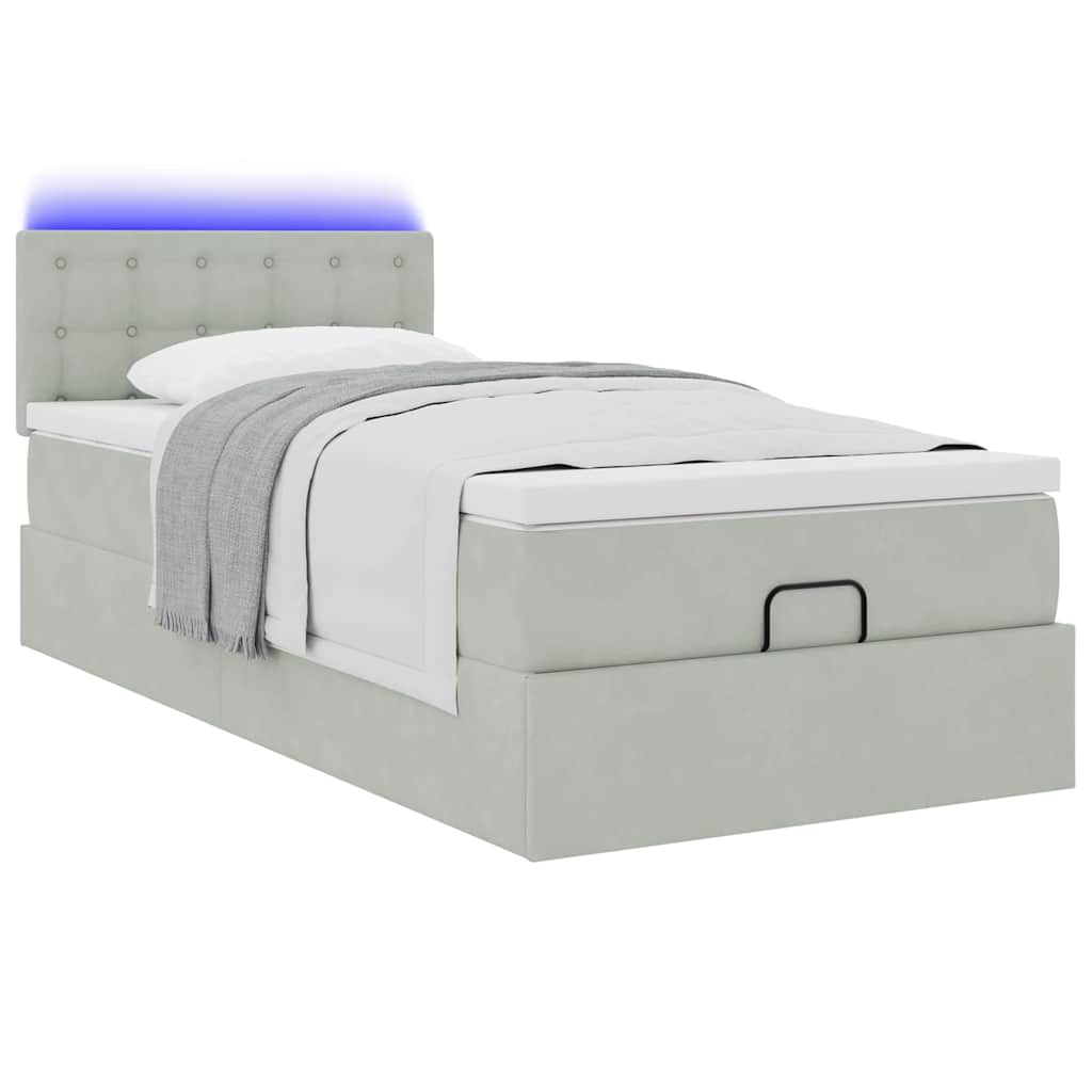 Οθωμανικό κρεβάτι με στρώμα&LEDs Ανοιχτό γκρι 100x200cm Βελούδο - Pakobazaar