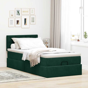 Οθωμανικό κρεβάτι με στρώμα & LEDs Dark Green 100x200cm Velvet