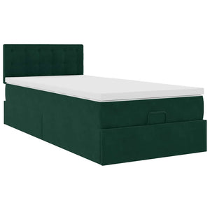 Οθωμανικό κρεβάτι με στρώμα & LEDs Dark Green 100x200cm Velvet