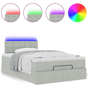 Οθωμανικό κρεβάτι με στρώμα&LEDs Ανοιχτό γκρι 120x190cm Βελούδο - Pakobazaar