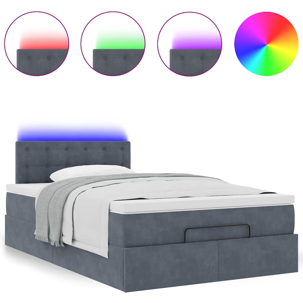 Οθωμανικό κρεβάτι με στρώμα & LEDs Σκούρο γκρι 120x190cm Velvet - Pakobazaar