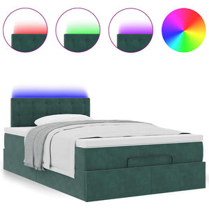 Οθωμανικό κρεβάτι με στρώμα & LEDs Dark Green 120x190cm Velvet