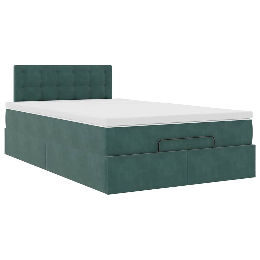 Οθωμανικό κρεβάτι με στρώμα & LEDs Dark Green 120x190cm Velvet