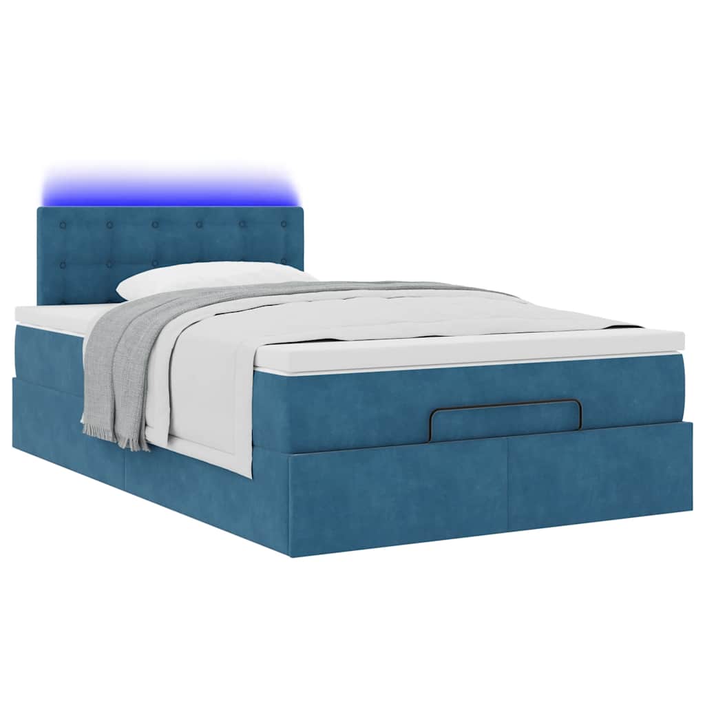 Οθωμανικό κρεβάτι με στρώμα&LEDs Σκούρο μπλε 120x190cm Βελούδο - Pakobazaar