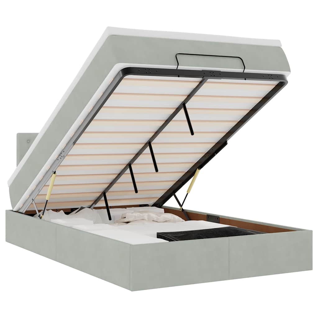 Οθωμανικό κρεβάτι με στρώμα&LEDs Ανοιχτό γκρι 120x200cm Βελούδο - Pakobazaar