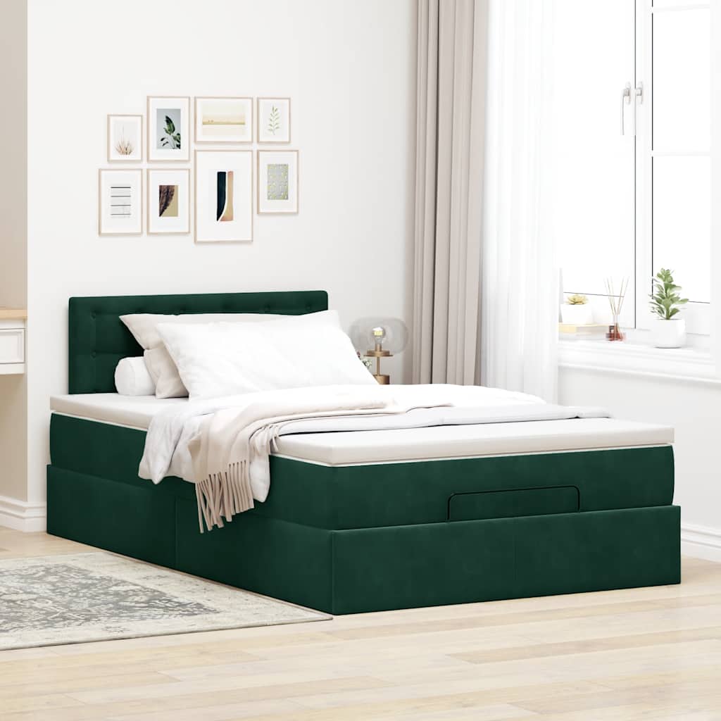 Οθωμανικό κρεβάτι με στρώμα & LEDs Dark Green 120x200cm Velvet - Pakobazaar