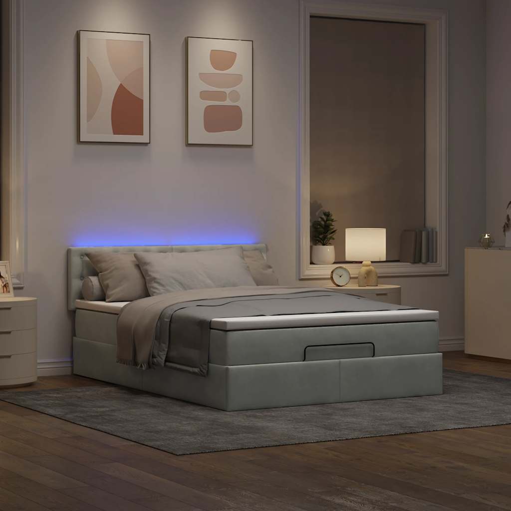 Οθωμανικό κρεβάτι με στρώμα&LEDs Ανοιχτό γκρι 140x190cm Βελούδο - Pakobazaar