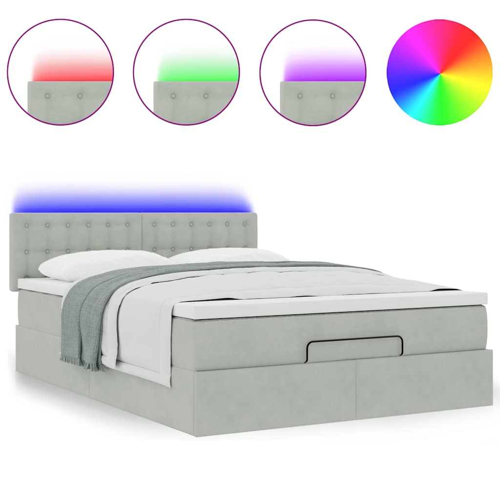 Οθωμανικό κρεβάτι με στρώμα&LEDs Ανοιχτό γκρι 140x190cm Βελούδο - Pakobazaar