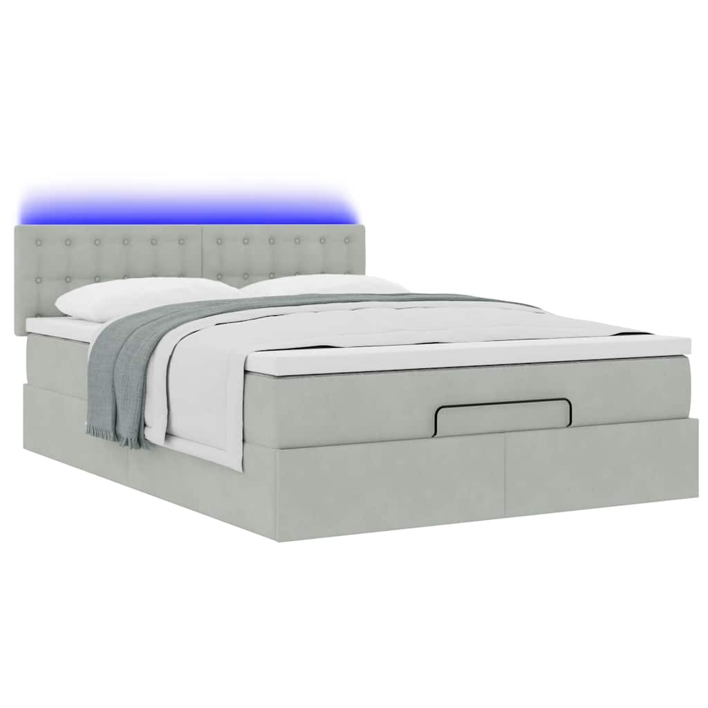 Οθωμανικό κρεβάτι με στρώμα&LEDs Ανοιχτό γκρι 140x190cm Βελούδο - Pakobazaar