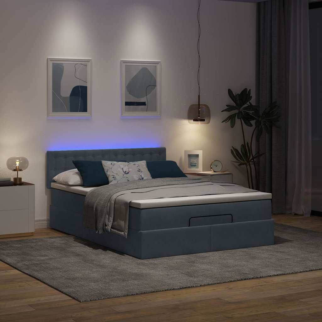 Οθωμανικό κρεβάτι με στρώμα & LEDs Σκούρο γκρι 140x190cm Velvet - Pakobazaar