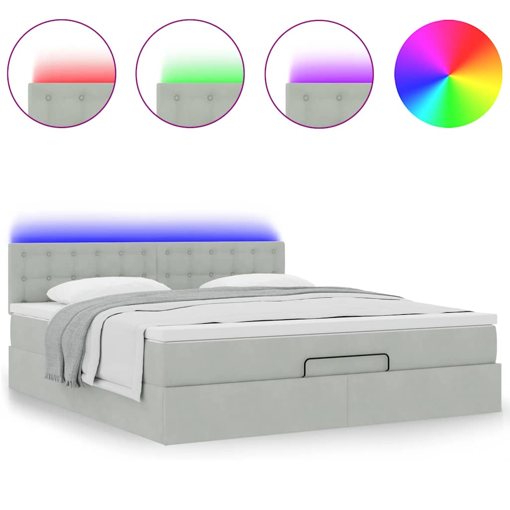 Οθωμανικό κρεβάτι με στρώμα&LEDs Ανοιχτό γκρι 160x200cm Βελούδο - Pakobazaar