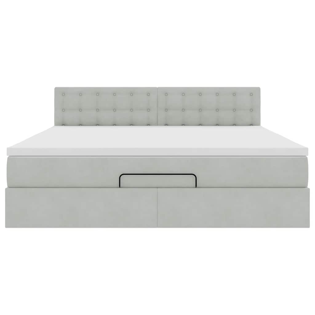 Οθωμανικό κρεβάτι με στρώμα&LEDs Ανοιχτό γκρι 160x200cm Βελούδο - Pakobazaar