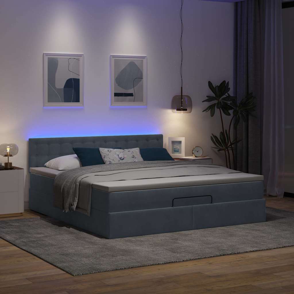 Οθωμανικό κρεβάτι με στρώμα & LEDs Σκούρο γκρι 180x200cm Velvet - Pakobazaar