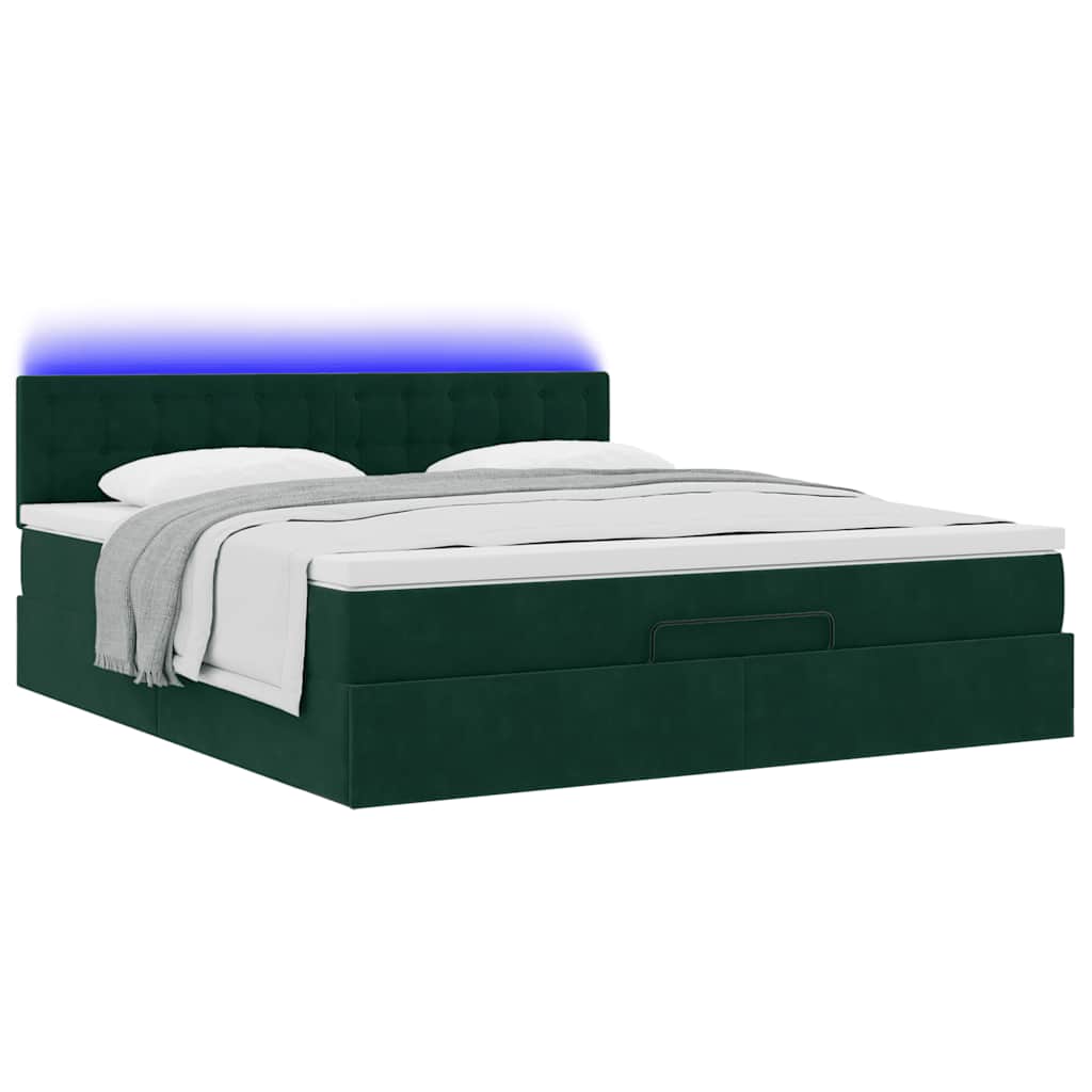 Οθωμανικό κρεβάτι με στρώμα & LEDs Dark Green 180x200cm Velvet