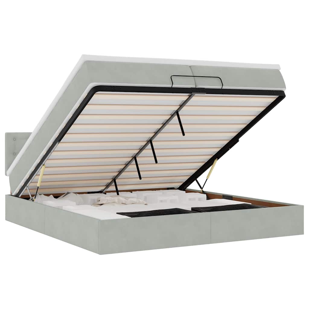 Οθωμανικό κρεβάτι με στρώματα & LEDs Ανοιχτό γκρι Βελούδο - Pakobazaar