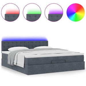 Οθωμανικό κρεβάτι με στρώματα & LEDs Σκούρο γκρι Βελούδο - Pakobazaar