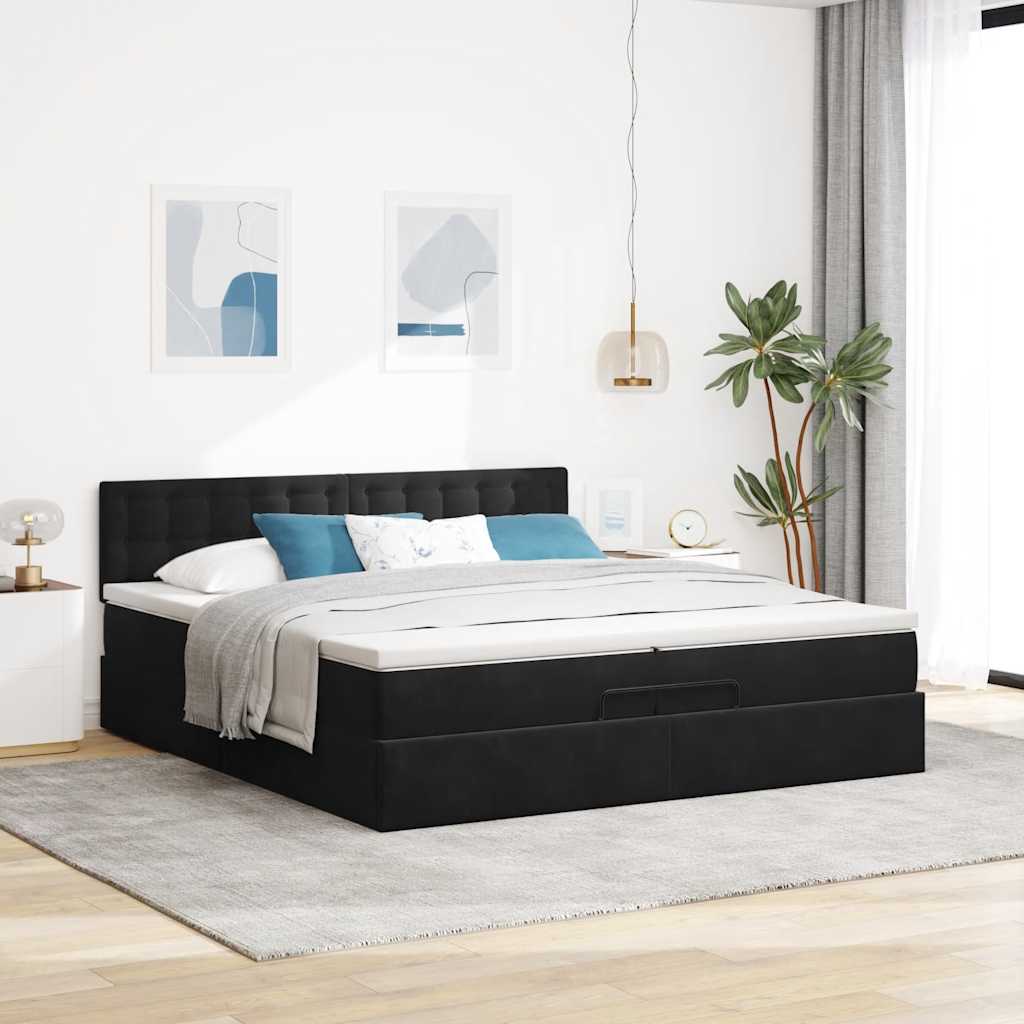 Οθωμανικό κρεβάτι με στρώματα & LEDs Μαύρο 200x200cm Velvet