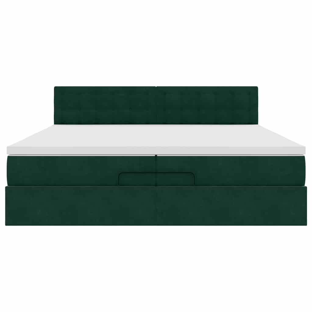 Οθωμανικό κρεβάτι με στρώματα & LEDs Σκούρο πράσινο Βελούδο - Pakobazaar