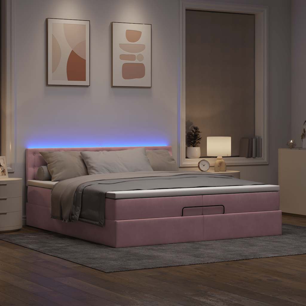 Οθωμανικό κρεβάτι με στρώματα & LEDs Ροζ 200x200cm Velvet - Pakobazaar